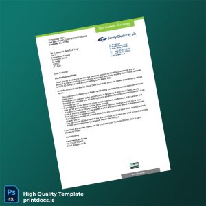 Jersey Jersey Electricity Plc Editable Electricity Bill Template in Word and PDF formats