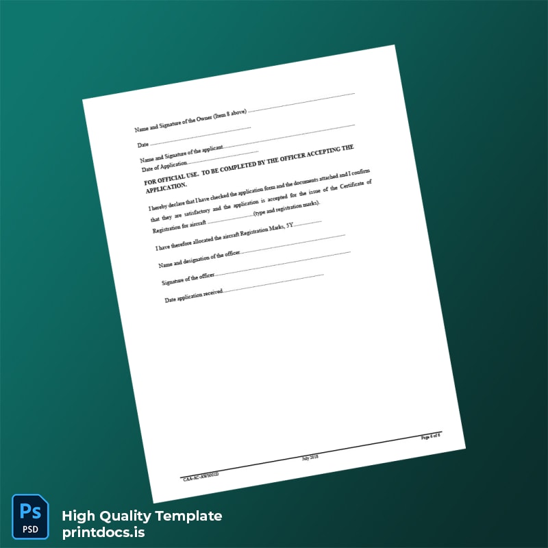 Printable Kenya CAA Aircraft Registration Certificate Template in Word and PDF formats page 6 Image Preview