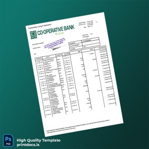 Kenya Co-operative Bank Statement Template in Word and PDF formats