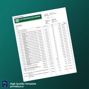 Kenya Cooperative Bank Account Statement Template in Word and PDF formats