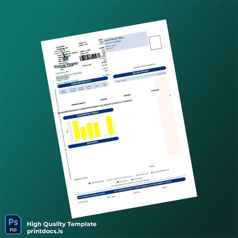 Kenya Energy Editable Utility Bill Template in Word and PDF formats page 2
