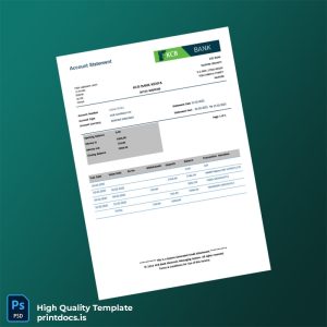 Kenya KCB Bank Account Statement Template in Word and PDF formats