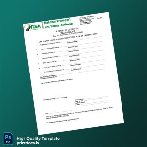 Printable Kenya National Transport and Safety Authority Application for Duplicate Registration Book or Drivers Licence Template in Word an Image Preview - PrintDocs