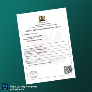 Printable Kenya Pharmacy and Poisons Board Medical Device Registration Certificate Template (Word & PDF) Image Preview - PrintDocs