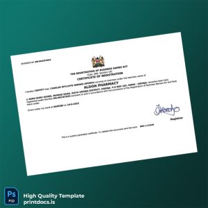 Printable Kenya Registrar Business Registration Certificate Template (Word & PDF) Image Preview - PrintDocs