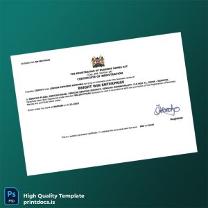 Printable Kenya Registrar of Business Names Business Registration Certificate Template (Word & PDF) Image Preview - PrintDocs