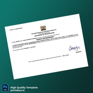 Printable Kenya Registrar of Companies Business Registration Certificate Template (Word & PDF) Image Preview