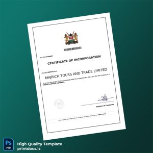 Printable Kenya Registrar of Companies Certificate of Incorporation Template (Word & PDF) Image Preview - PrintDocs