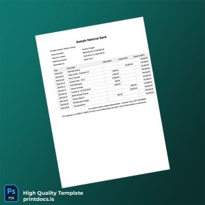 Kenya Sample National Bank Statement Template in Word and PDF formats