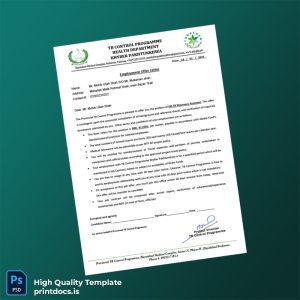 Printable Khyber Pakhtunkhwa Provincial TB Control Programme Employment Verification Letter Template (Word & PDF) Image Preview - PrintDocs