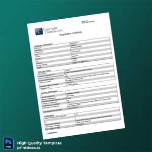 Printable Libyan Arab Jamahiriya Copyright Registration Certificate Template (Word & PDF) Image Preview - PrintDocs