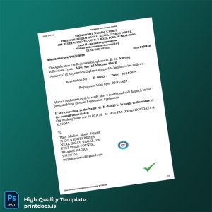 Printable Maharashtra Nursing Council Registration Certificate Template (Word & PDF) Image Preview - PrintDocs