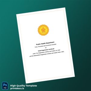 Printable Maharashtra Public Health Department Death Registration Certificate Template (Word & PDF) Image Preview - PrintDocs