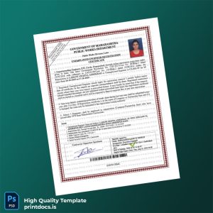 Printable Maharashtra Public Works Department Unemployed Engineer Registration Certificate Template (Word & PDF) Image Preview - PrintDocs
