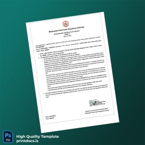 Printable Maharashtra Real Estate Regulatory Authority Registration Certificate Template (Word & PDF) Image Preview - PrintDocs