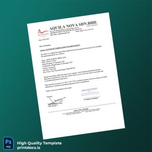 Printable Malaysia Aquila Nova Sdn Bhd Employment Verification Letter Template (Word & PDF) Image Preview - PrintDocs