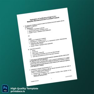 Printable Malaysia Chinese Chamber of Commerce and Industry Certificate of Origin Template (Word & PDF) Image Preview - PrintDocs