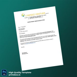 Printable Malaysia Lynpeez Venture Employment Verification Letter Template (Word & PDF) Image Preview - PrintDocs