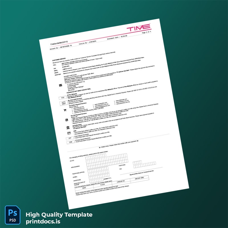 Malaysia TT dotCom Sdn Bhd Editable Internet Bill Template in Word and PDF formats page 2