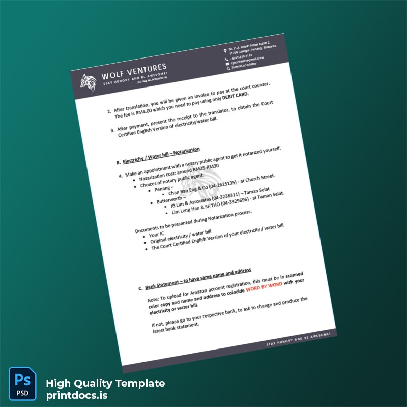 Malaysia Wolf Ventures Editable Amazon Seller Account Instructions Template in Word and PDF formats page 2