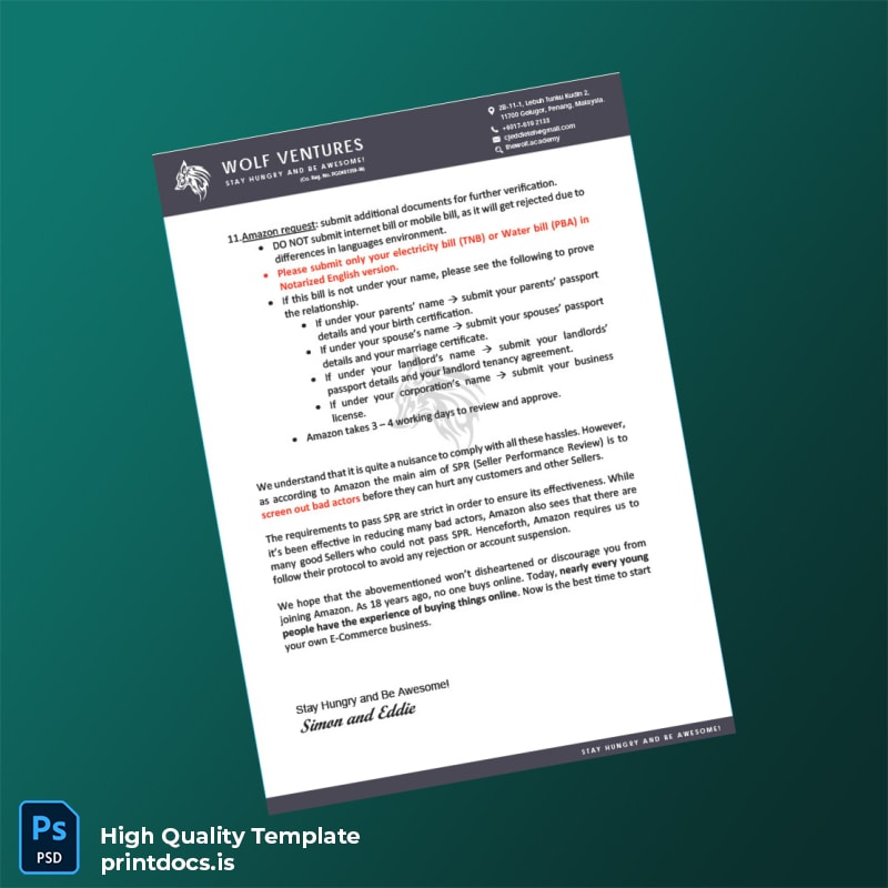 Malaysia Wolf Ventures Editable Amazon Seller Account Instructions Template in Word and PDF formats page 4