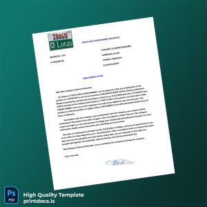 Printable Mauritius TESCO LOTUS SUPER MARKET Employment Verification Letter Template (Word & PDF) Image Preview - PrintDocs