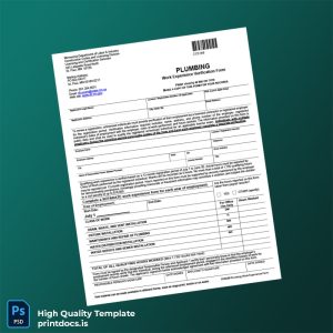 Printable Minnesota Plumbing Work Experience Verification Form Template (Word & PDF) Image Preview - PrintDocs