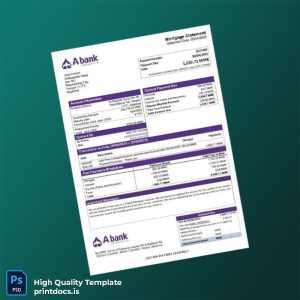 Myanmar A Bank Mortgage Statement Template in Word and PDF formats