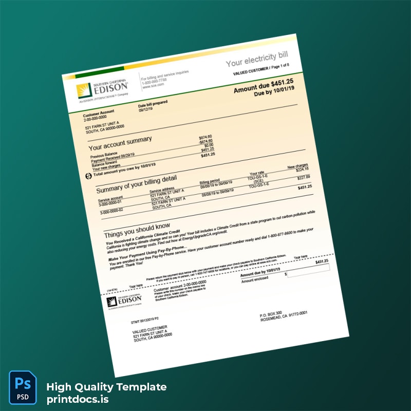 N_A Editable Electricity Bill Template in Word and PDF formats