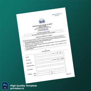 Printable Namibia Health Professions Councils Registration Certificate Template (Word & PDF) Image Preview - PrintDocs
