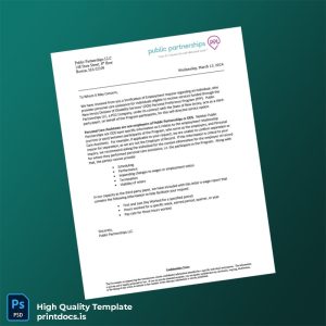 Printable New Jersey Public Partnerships LLC Employment Verification Letter Template (Word & PDF) Image Preview - PrintDocs