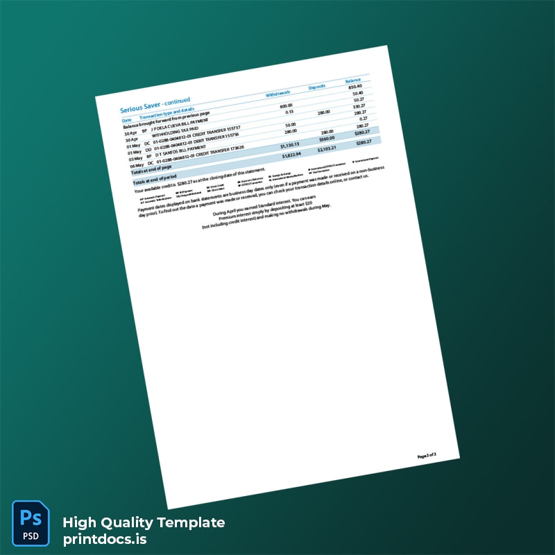 New Zealand ANZ Bank Statement Template in Word and PDF formats page 2