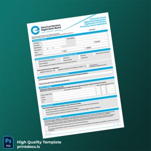 Printable New Zealand Electrical Workers Registration Board Practising Licence Application Template (Word & PDF) Image Preview - PrintDocs
