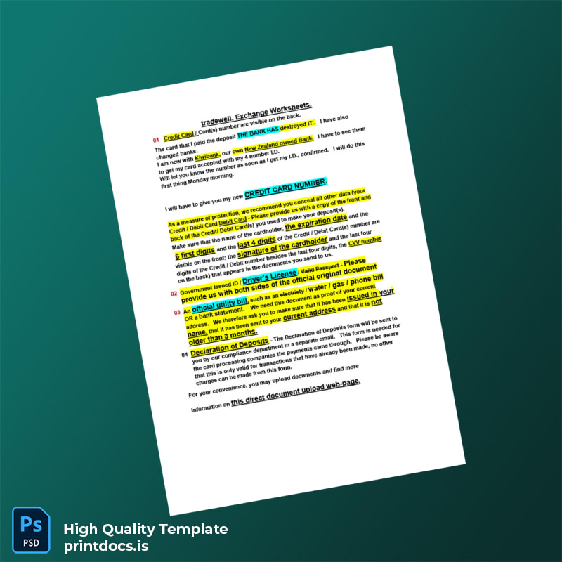 New Zealand Tradewell Exchange Editable Worksheets Template in Word and PDF formats