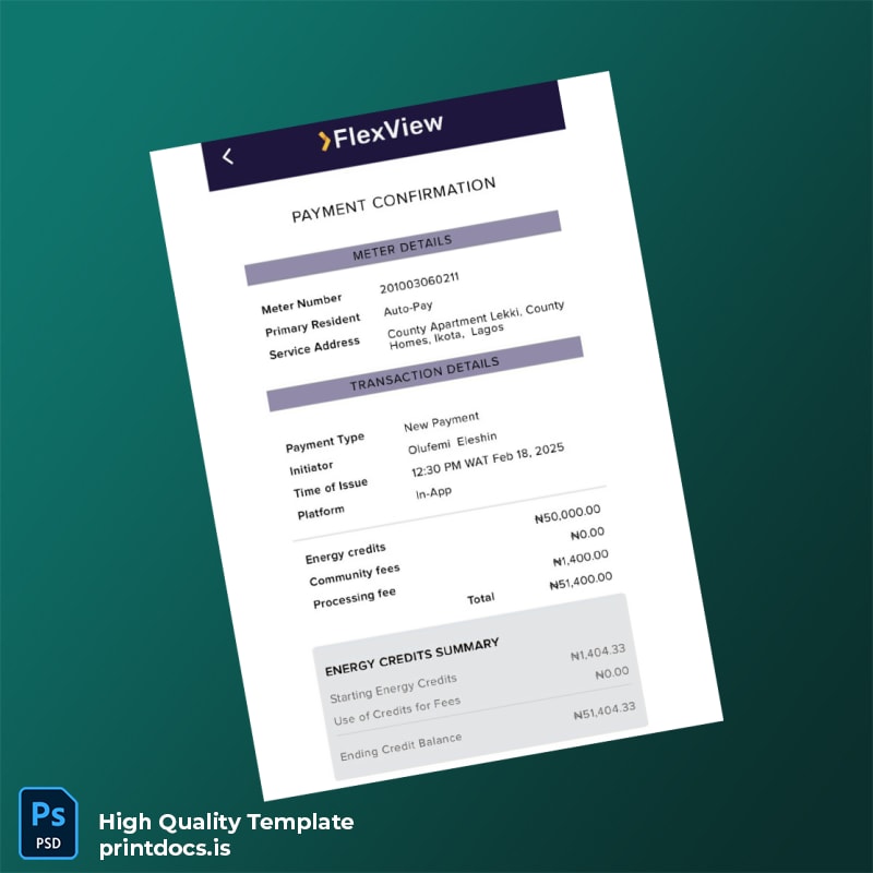 Nigeria County Apartments Editable Utility Bill Template in Word and PDF formats page 2