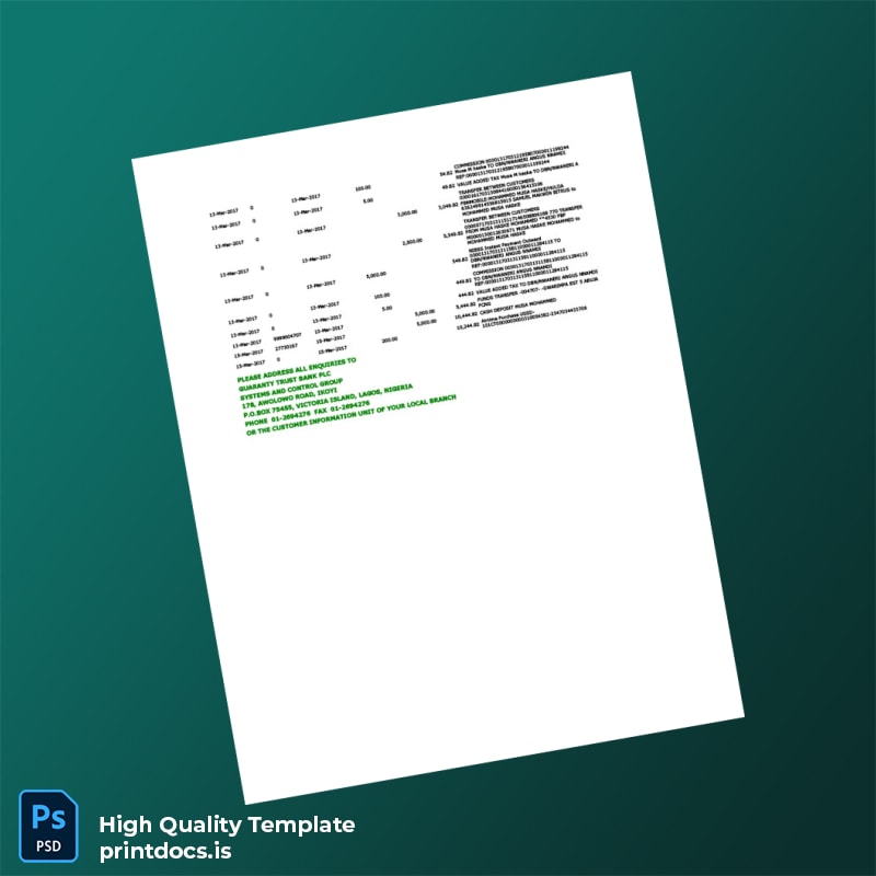 Nigeria Guaranty Trust Bank Account Statement Template in Word and PDF formats page 2