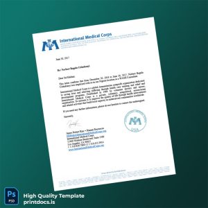 Printable Nigeria International Medical Corps Employment Verification Letter Template (Word & PDF) Image Preview - PrintDocs