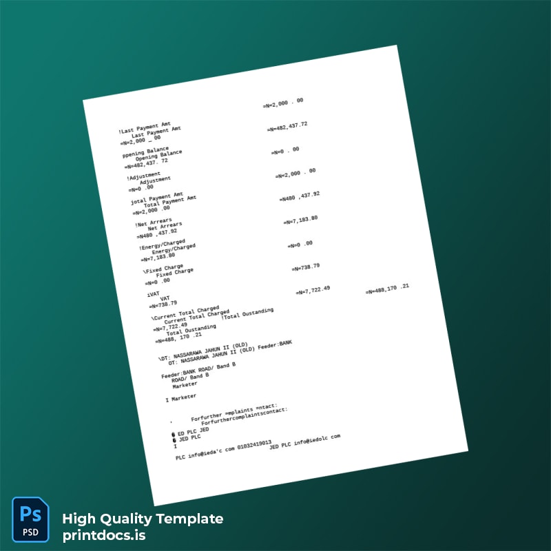 Nigeria Jos Electricity Distribution PLC Editable Utility Bill Template in Word and PDF formats page 2