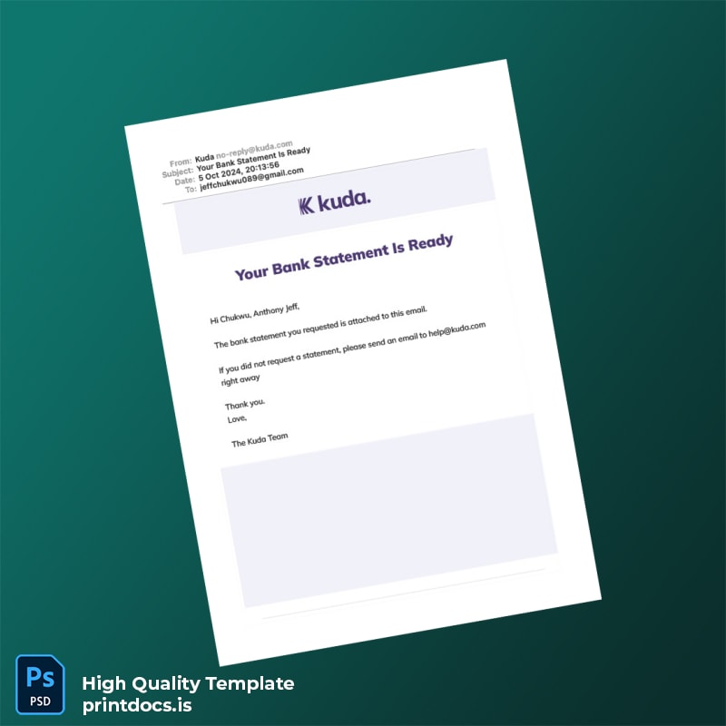 Nigeria Kuda Bank Statement Template in Word and PDF formats