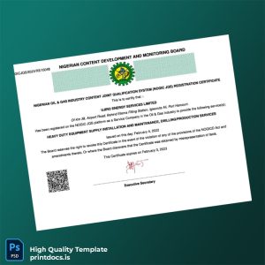Printable Nigeria NOGIC JQS Registration Certificate Template (Word & PDF) Image Preview - PrintDocs
