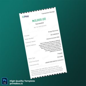 Nigeria OPay Editable Utility Bill Template in Word and PDF formats