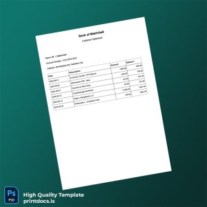 Nowhere City Fake Bank Statement Template in Word and PDF formats