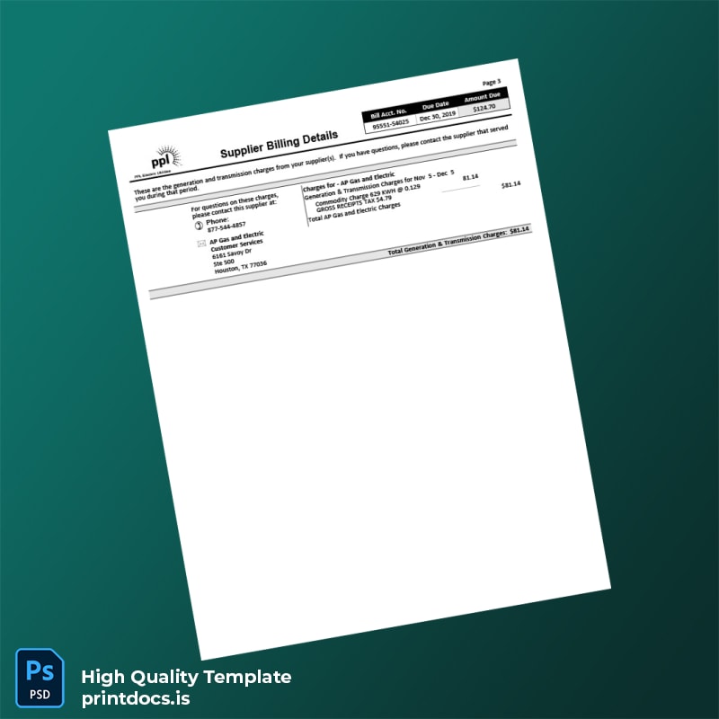 PPL Electric Utilities Editable Electricity Bill Template in Word and PDF formats page 3
