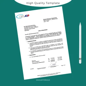 Printable Pakistan OBS AGP Employment Verification Letter Template (Word & PDF) Image Preview - PrintDocs