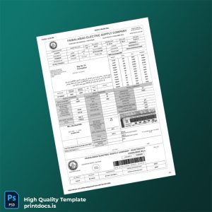 Pakistan Faisalabad Electric Supply Company Editable Electricity Bill Template in Word and PDF formats