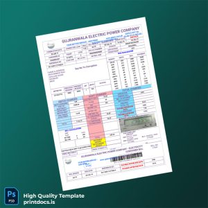 Pakistan Gujranwala Electric Power Company Editable Electricity Bill Template in Word and PDF formats