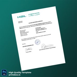 Pakistan HBL Basic Banking Account Statement Template in Word and PDF formats