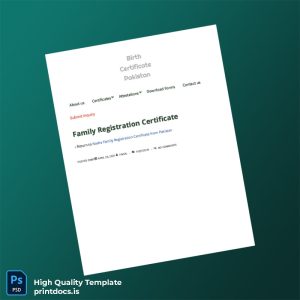 Printable Pakistan Nadra Family Registration Certificate Template (Word & PDF) Image Preview