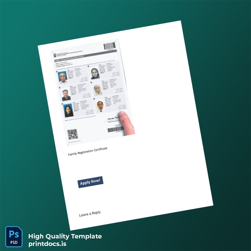 Printable Pakistan NADRA Family Registration Certificate Template in Word and PDF formats page 2 Image Preview