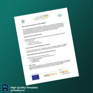 Printable Pakistan NADRA Marriage Registration Certificate Template (Word & PDF) Image Preview